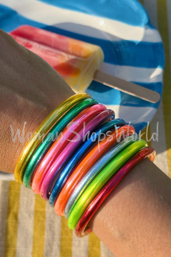 Rainbow Temple Bracelets from Thailand, Rainbow Thai Bangles, High Quality Amulet Temple Rushes, Gold Leaf Mantra Prayer Bangles, 1 Bangle
