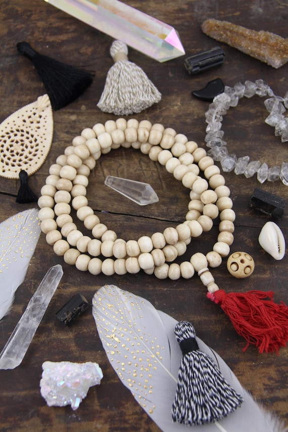 Cream Mala: 108 Bone Bead Spacers, Yoga Inspired Jewelry Making