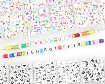Alphabet Letter Beads, Acrylic Round 7mm Beads for Custom Name Bracelets, DIY Trendy Kids Bracelet Making Craft Supplies, 1200 Beads in Box