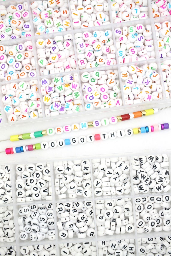 Alphabet Letter Beads, Acrylic Round 7mm Beads for Custom Name Bracelets,  DIY Trendy Kids Bracelet Making Craft Supplies, 1200 Beads in Box 