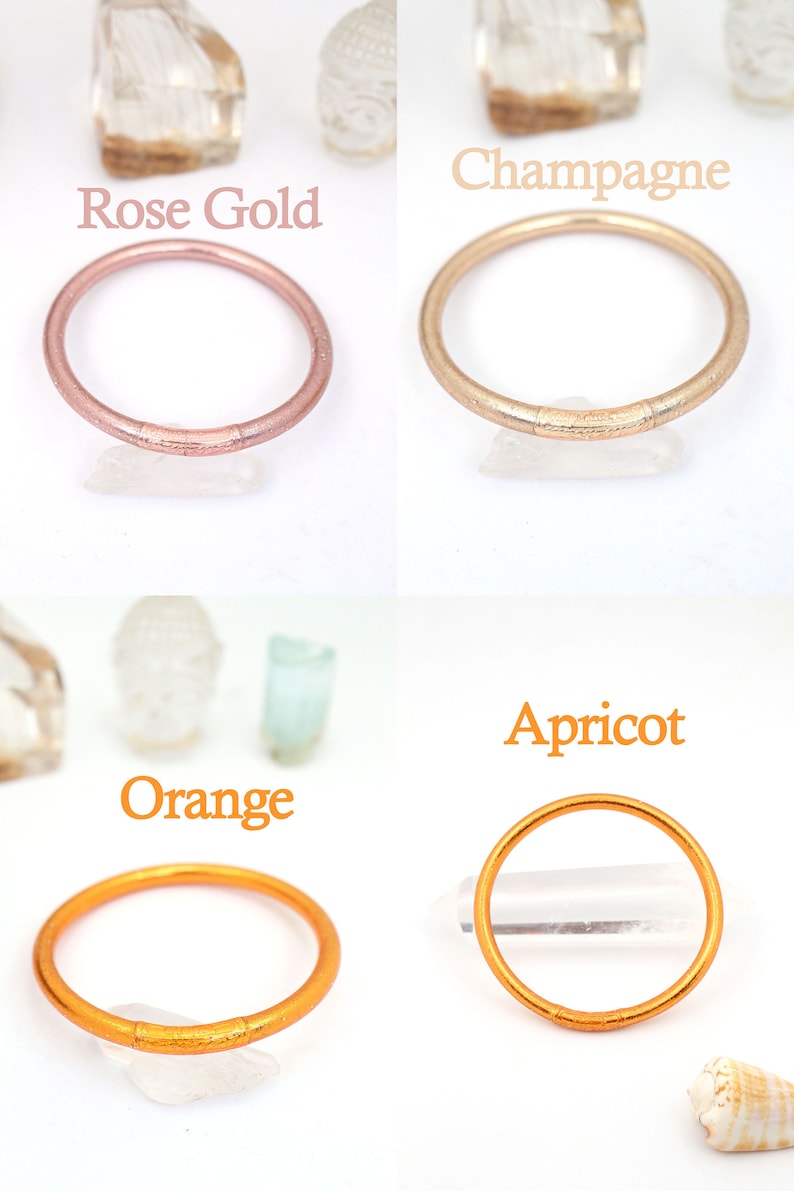 Authentic Buddhist Temple Bracelets in Gold, Rose Gold, Orange, and Apricot.