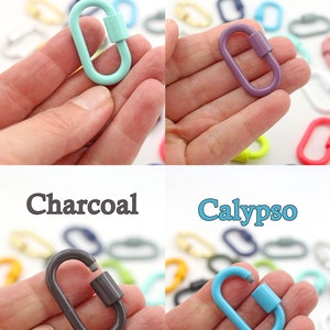 Puede incluir: Cuatro cierres de langosta met&aacute;licos de diferentes colores, en Robin's Egg, Mulberry, Charcoal y Calypso. Los cierres son de forma ovalada con cierre de tornillo.