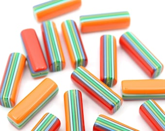 Retro Striped Italian Poly Resin Tube Beads, 12x35mm, 1 Focal Bead, DIY Jewelry Making Supplies, Focal Bead, Round Charm