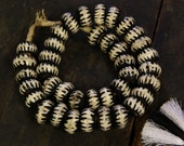 Chevron African Batik Bone Beads, Rondelle Beads 23x15mm, Vintage Tribal Beads, 6 beads, Black, Brown Craft, Jewelry Making Supplies