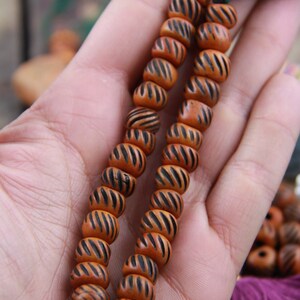 Burnt Orange Grooved Hand Carved Rondelle Bone Beads, 10x8mm, Sacral Chakra Orange Mala Making Supply, Ethnic, Natural Bohemian Beads, 27 pc image 4