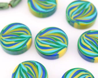 Peacock Striated Vintage Coin Beads, 26x8mm, 1 Italian Resin Focal Bead in Blue, Green