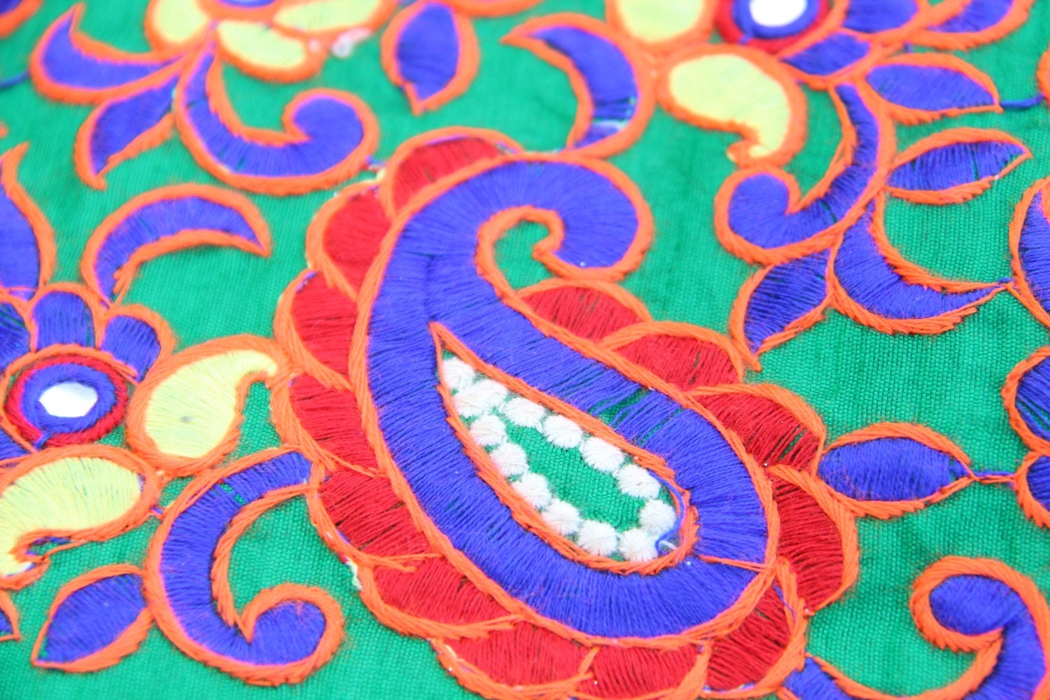 Embroidered Floral Fabric From Rajasthan India Textile Green Etsy