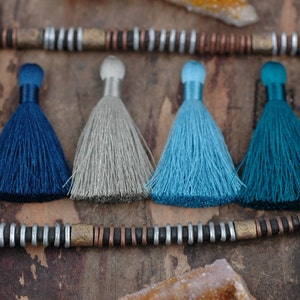 Tranquil Waters : Mixed Color Tassel Pack , 2 Inch Silky Tassels, Teal, Periwinkle, Reflecting Pond, Gray, Jewelry Making Supply, 4 Pieces image 3