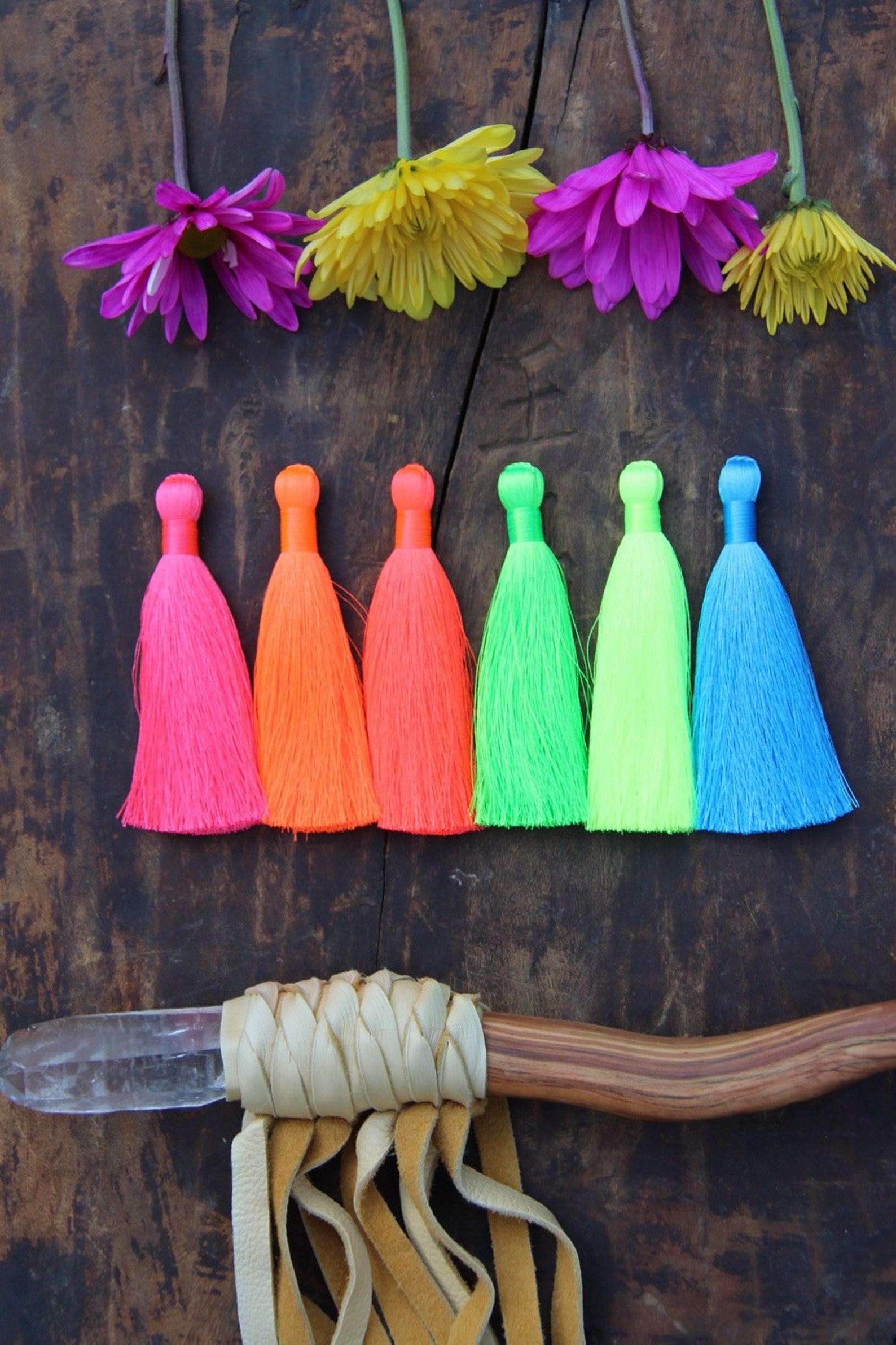 NEON Tassels 3 Fluorescent Silky Handmade Large Tassels Etsy