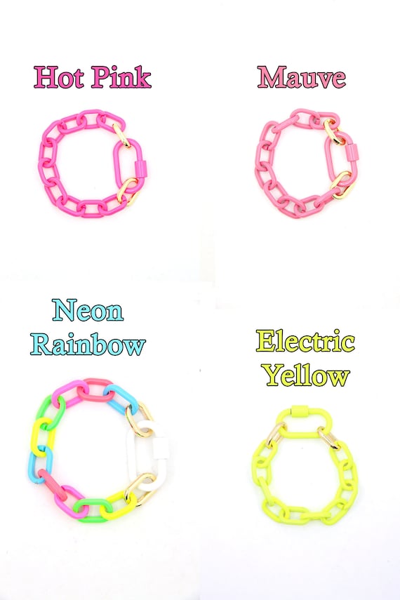 Luxe Link Enamel Chain Bracelet With Carabiner Lock Clasp