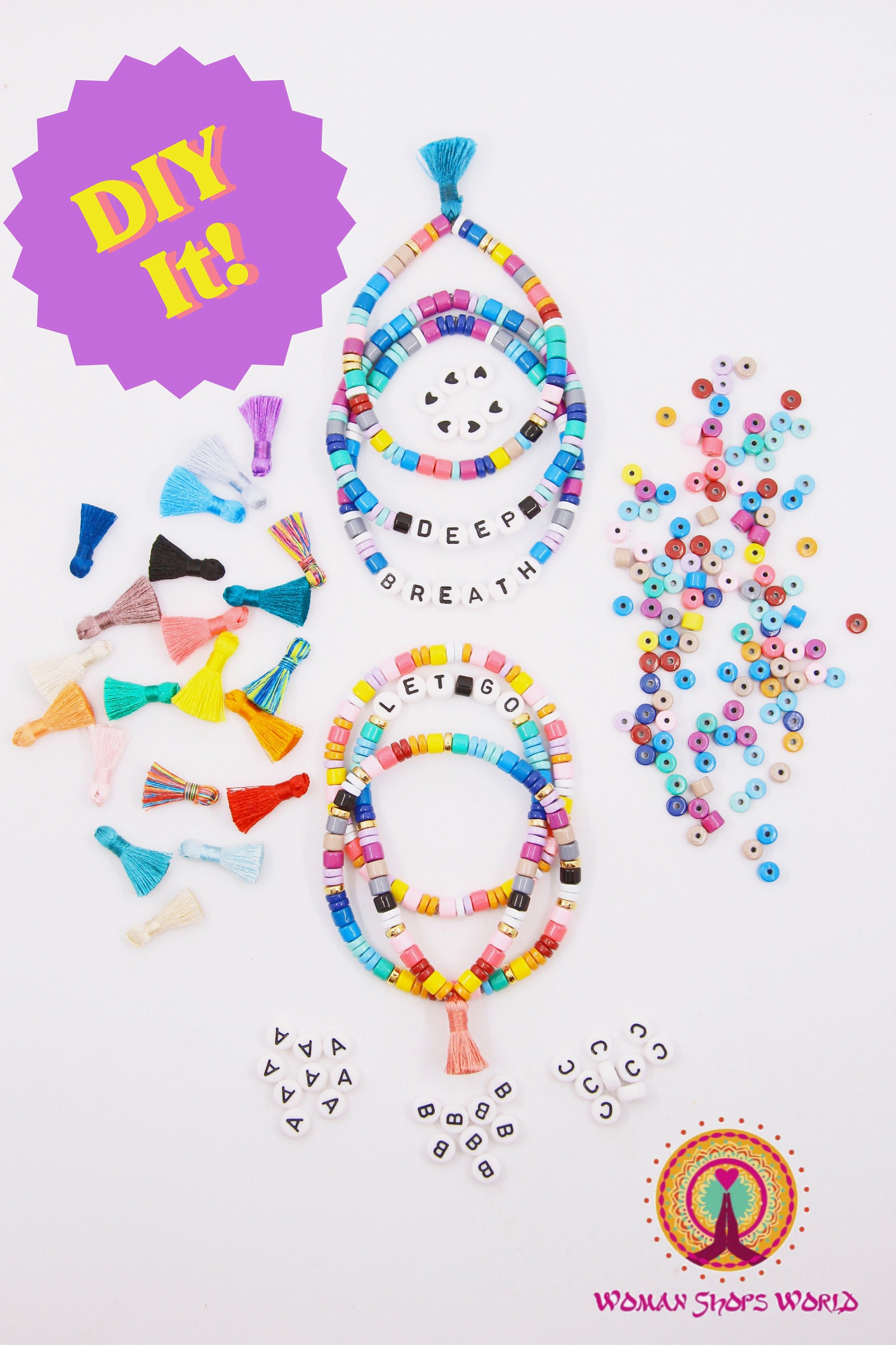 Buy DIY Craft Kit: Custom Beaded Name Bracelet, Trendy Candy