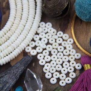Cream Discs: Large Hole Natural Colored Bone Heishi Beads, 5x2.5mm, Yoga Mala Spacers, Boho Jewelry Making Supply, Bohemian Macrame, 84+ pcs