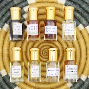 Indian Attar, Ittar Perfume: Sandalwood, Exotic Rose, Patchouli, & More, Pure Oil from India, Unisex Fragrances, Natural Scents, 10ml
