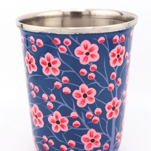 Vaso pequeño de acero inoxidable colorido, pintado a mano, de Cachemira. Regalo de inauguración de la casa, artículos para beber. Cherry