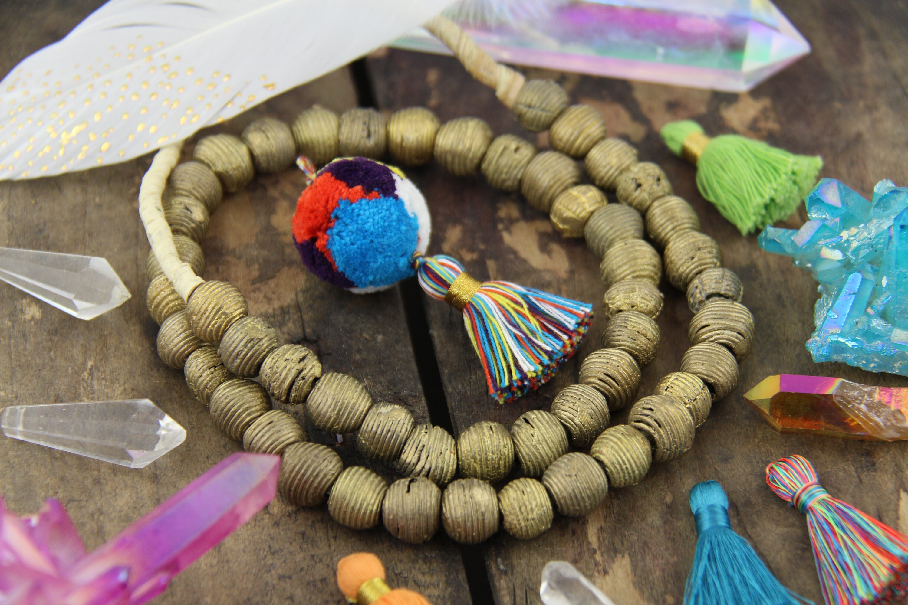 Golden Ridges: Grooved Round Brass Beads, 13x11mm, Authentic Tribal ...