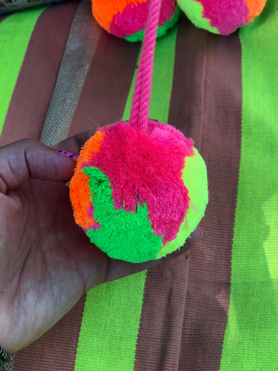 Neon Pom Pom Bag Charm Large Tie Back Bag Accessories Pom Etsy