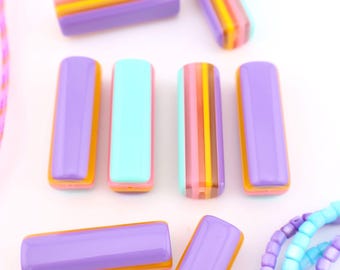 Sherbet Striped Italian Poly Resin Tube Beads, 12x35mm, 1 Focal Bead
