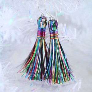 Rainbow Tinsel Tassels, 2.5 Metallic, Jewelry Making Supply, Metallic Tinsel Fringe, DIY Jewelry Making, Tassel Earrings, 2 pcs image 7