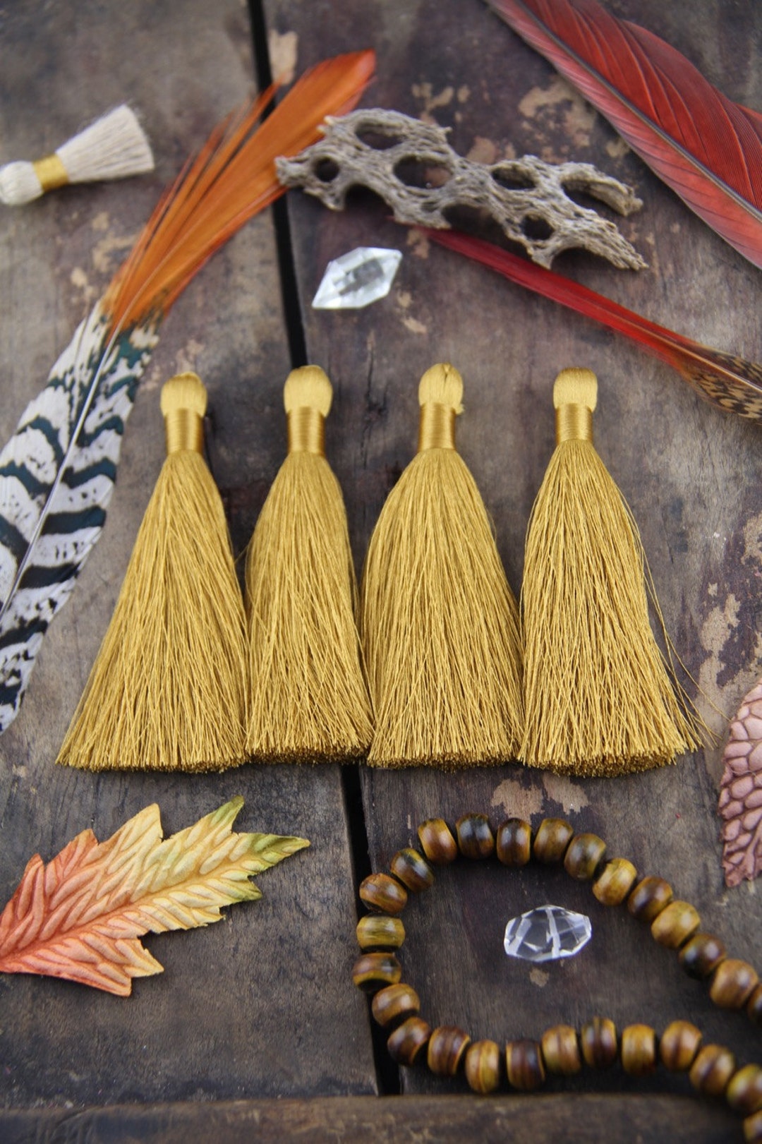 Oak Buff Golden Silky Luxe Tassels FALL, Autumn Popular Color, 2 Silky