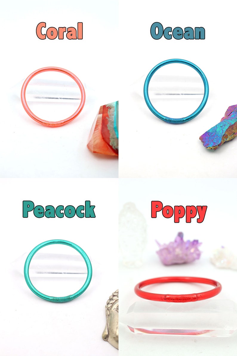 Authentic Buddhist Temple Bracelets in Coral, Ocean Blue, Peacock, and Poppy.