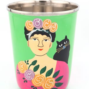 Vaso pequeño de acero inoxidable colorido, pintado a mano, de Cachemira. Regalo de inauguración de la casa, artículos para beber. imagen 4