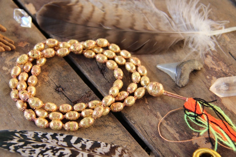 9x12mm Authentic Handmade African Tribal Jewelry Mala Making Craft Supplies Golden Beads Ethiopian Brass and Copper Hollow Bead Mala