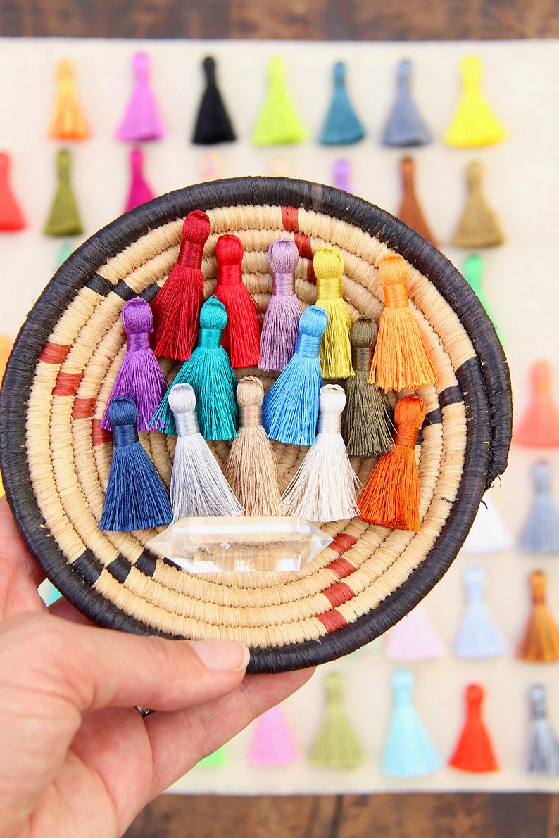 Mini Silky Jewelry Making Tassels, 1.25 Mini Silky Earring Tassels, Handmade Fair Labor Silky Tassel Supplier, High Quality, 8 Pieces image 1