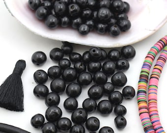 Midnight Black: Real, Natural Acai Beads, South American Eco- Beads, 10mm, 100 beads, Round Large Hole Beads for Mala or Jewelry Making