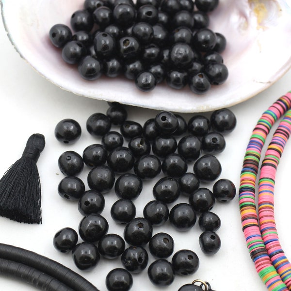 Midnight Black: Real, Natural Acai Beads, South American Eco- Beads, 10mm, 100 beads, Round Large Hole Beads for Mala or Jewelry Making