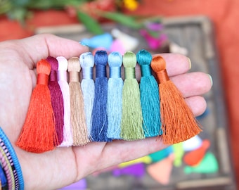 Silky Tassels, 2 Inch Necklace Charms, Handmade Luxury Jewelry + Mala Making Tassels, Quality Tassel Supplier, 2", You Choose 3+ Colors