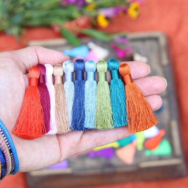 Silky Tassels, 2" Silky Tassels, Silk Fringe, Charm Pendant, DIY Jewelry Making, Crafts, Bag Charms, Home Decor, Choose 3+ Colors