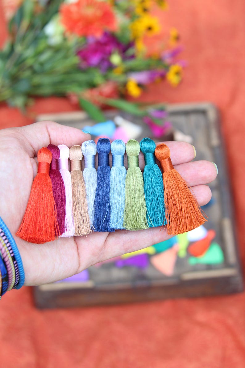 Silky Tassels, 2 Inch Necklace Charms, Handmade Luxury Jewelry Mala Making Tassels, Quality Tassel Supplier, 2, You Choose 3 Colors image 1