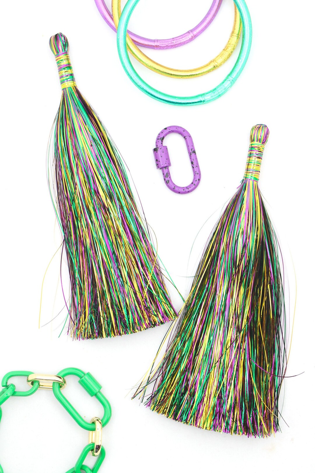 Majorette Marching Boot Tassel, Mardi Gras Tinsel Tassel, 6.5 Purple