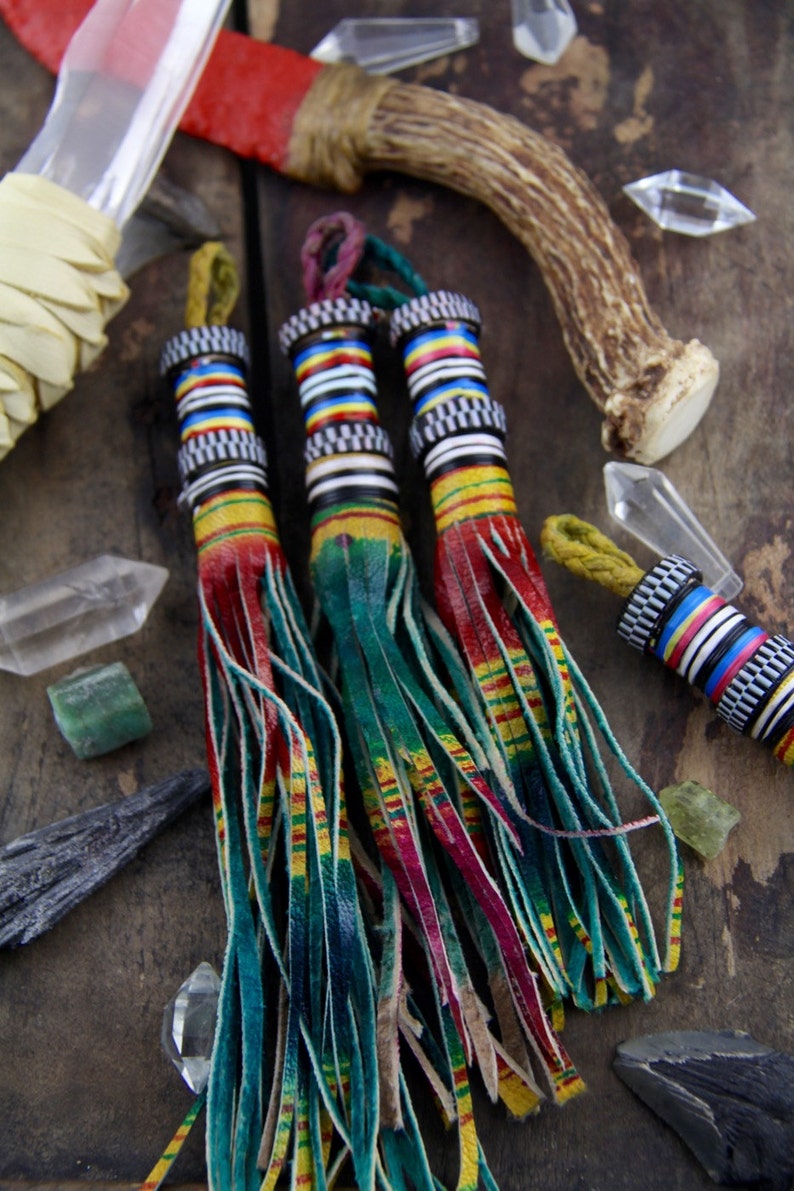 Ombre Multi-Colored African Tuareg Goat Leather Tassel / Boho Jewelry Making Supply, Leather Keychain, Purse Charm, Gift For Her / 1 Tassel 