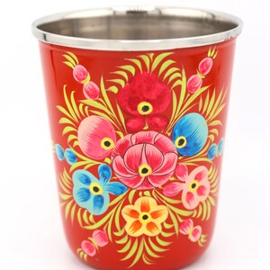 Vaso pequeño de acero inoxidable colorido, pintado a mano, de Cachemira. Regalo de inauguración de la casa, artículos para beber. imagen 7