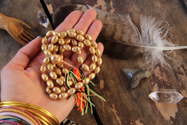 9x12mm Authentic Handmade African Tribal Jewelry Mala Making Craft Supplies Golden Beads Ethiopian Brass and Copper Hollow Bead Mala