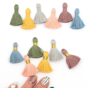 Desert Dawn Tassel Mix, 6 Mini Tassels, 1.25" Cotton Fringe, Gold or Solid Binding, DIY Crafts, Bag Charm, Keychain, Jewelry Making