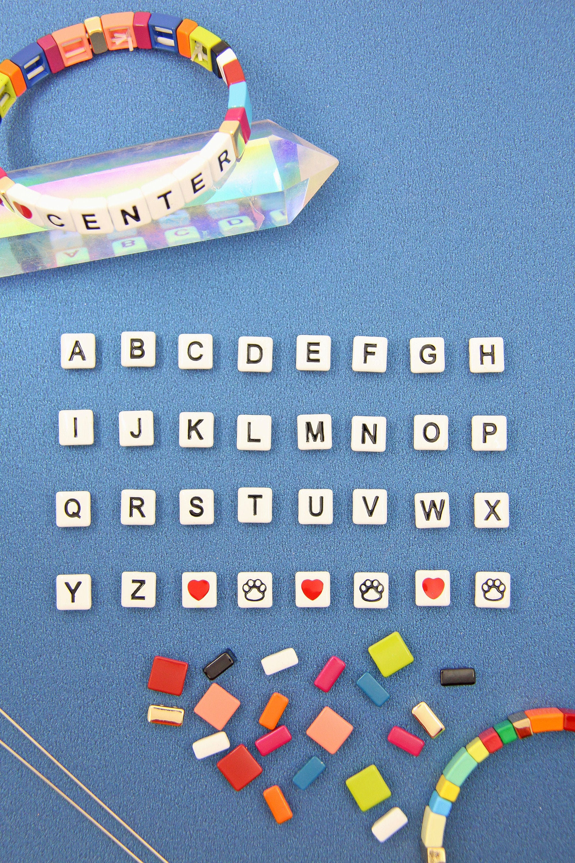 Alphabet Enamel Tile Beads, Square 2-Hole Letter Beads for Stacking Br