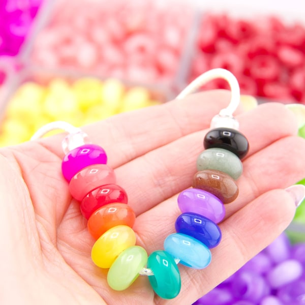 Candy Jade Large Hole Euro Beads, Slider Beads, 15mm, 5mm Hole, Charm Beads for Cord, Rainbow Bracelet Beads, Big Hole Beads, DIY Jewelry