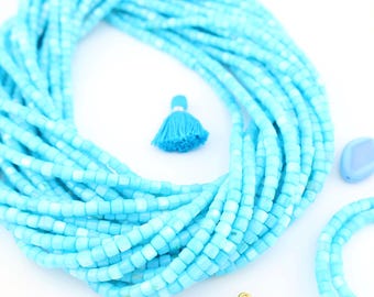 4mm Aqua Mother of Pearl Shell Tube Beads, 15.5" Strand