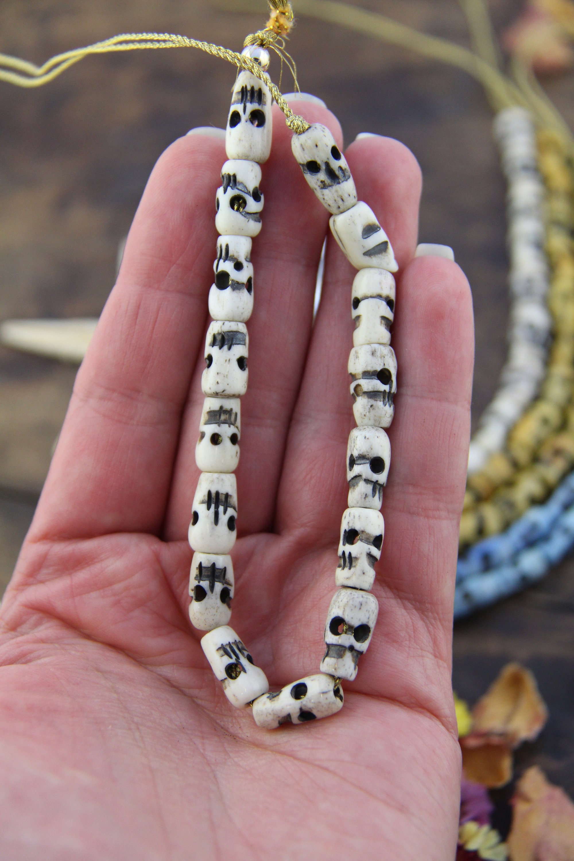 Handcarved Skull Bone Beads 8x6mm Day of the Dead Jewelry Etsy