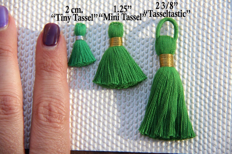 Tiny Jewelry Making Tassels, 2 cm, Silver Binding, Cotton Fringe Charm, Boho Yoga Mala Pendant, DIY Craft Supplies, You Choose 10 pieces image 3
