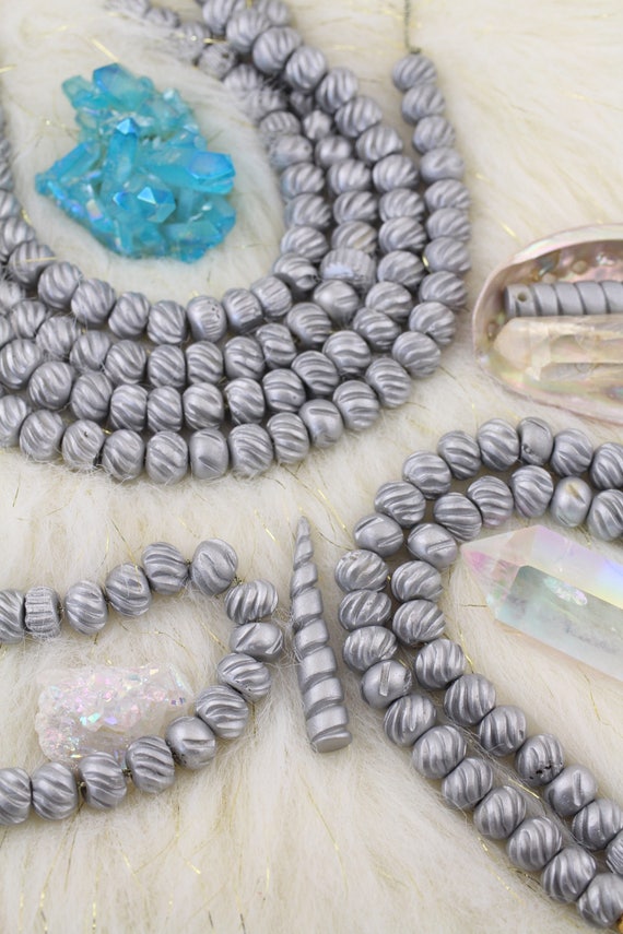 12x9mm Large Hole Bone Beads for Making Bracelet Malas Yoga Jewelry 25+pcs Shimmering Charms Silver Slant : Bone Rondelle Grooved Beads