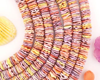 8mm Rainbow Pectin Shell Wavy Heishi Beads, 16" Strand, DIY Beaded Crafts, Jewelry Making
