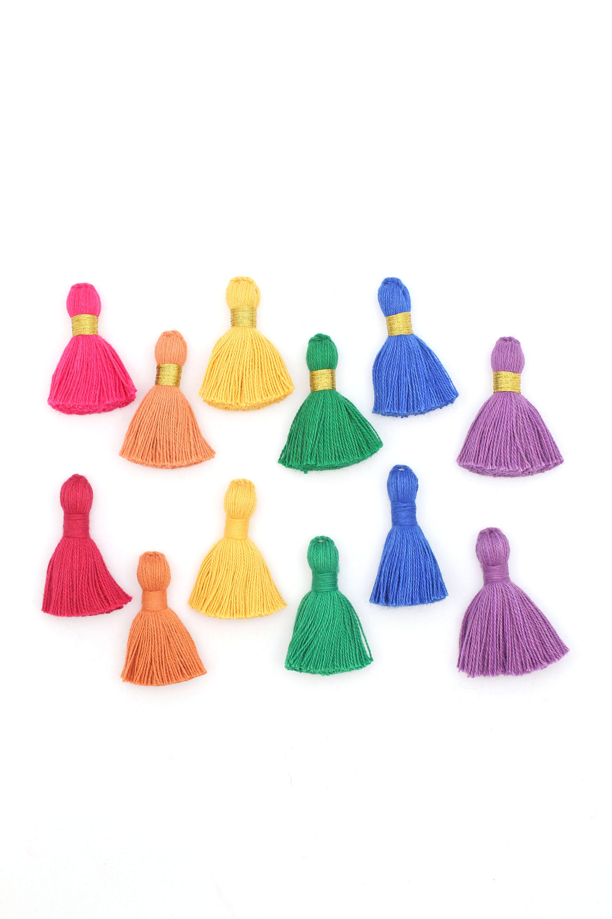 Primary Colors Mix Mini Tassels with Gold Binding, Jewelry Making, 1.2