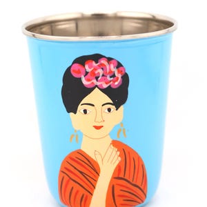 Vaso pequeño de acero inoxidable colorido, pintado a mano, de Cachemira. Regalo de inauguración de la casa, artículos para beber. Frida