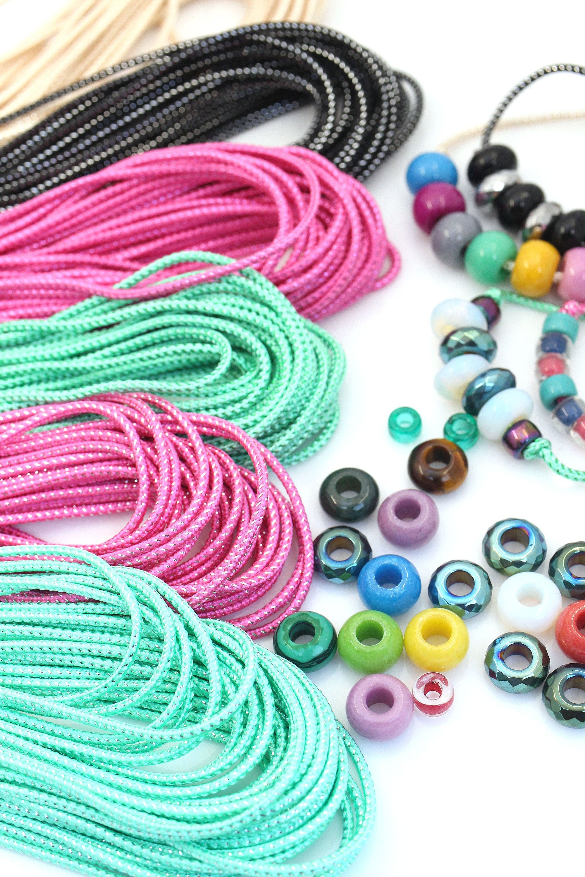 Roller Bead DIY Tie on Bracelet Kit, Large Hole, Rainbow Czech
