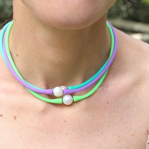 Janis The Pearl: Silicone + Pearl Necklaces, Waterproof Everyday Jewelry, Jelly Necklace, 12mm White Natural Freshwater Pearl, Ships from US