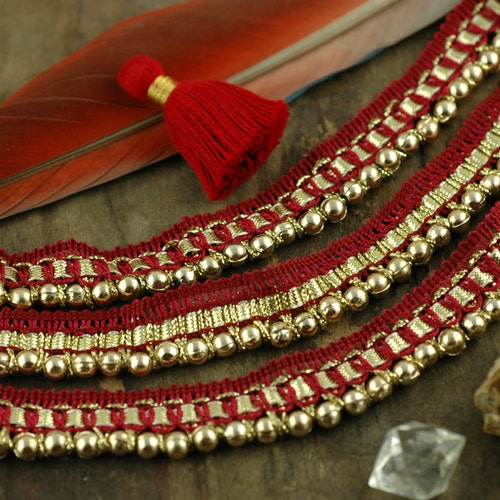 Beaded Fringe Trim Merlot Red Traditional Indian Beaded Etsy