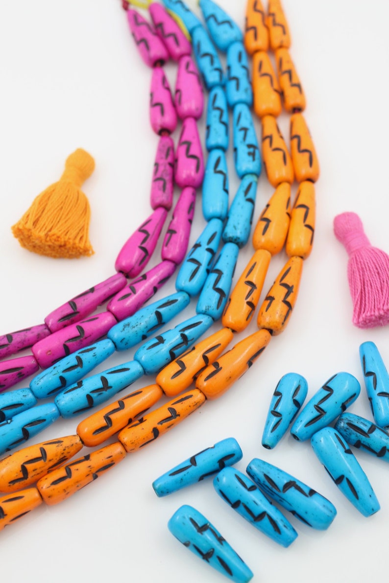Carved Lightning Bolt Tribal Bone Beads Handcarved Large Etsy